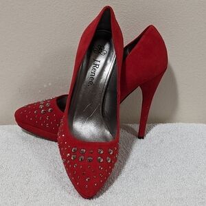J Renee Red Starlet Suede/Crystal Cut Pumps Size 7